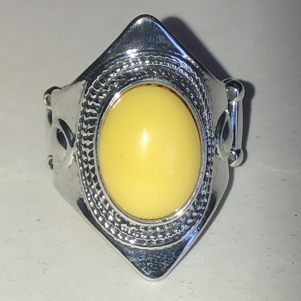 Yellow Stone Silver Tone Boho Statement Ring